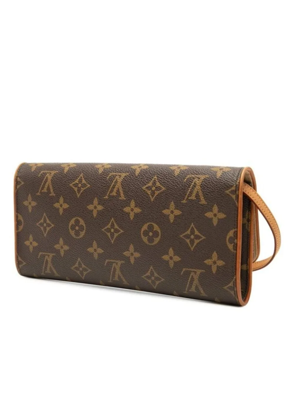 Louis Vuitton Monogram Pochette Twin GM Crossbody Shoulder Bag Brown Leather